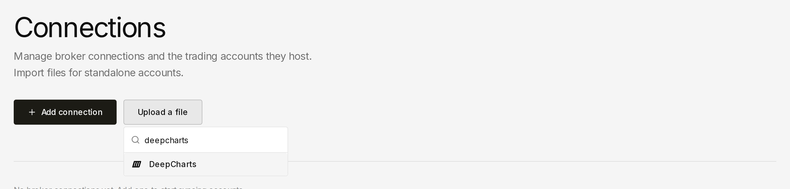 Connections import picker filtered to DeepCharts under Upload a file